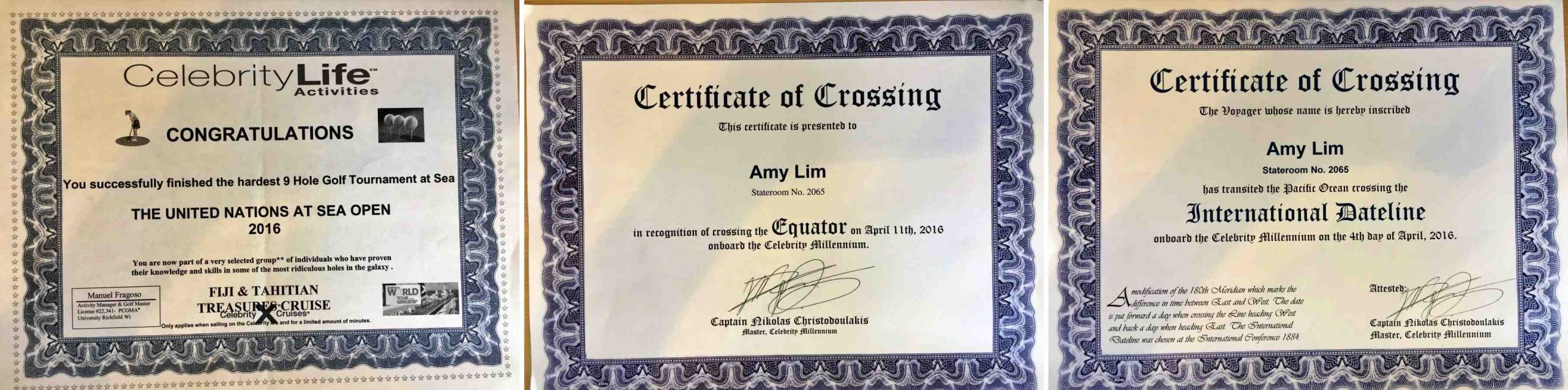 搭郵輪環遊世界 - Certificate of crossing